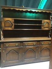 Large Vintage Solid Wood Glazed Dresser Bookcase Sideboard Larder Cupboard