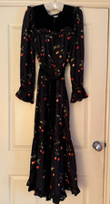 LK BENNETT LONDON x ASCOT Black Red Silk Cherry Print Velvet Midi Dress UK 12