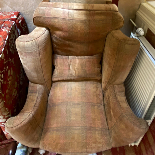 Brown check fabric - check, wingback