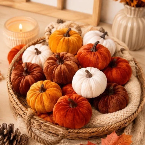 9pcs velvet pumpkins autumn - 9pcs,