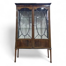 Antique Large Display Cabinet - Large inlaid mahogany double door glazed cabinet