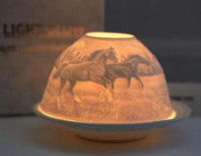 Horse White Porcelain Tea Light Candle Holder Gift Boxed Equestrian Light Glow