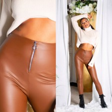 Wetlook Leather Faux Leather Look High Waist Thermal Leggings Zip Milax-Fashion