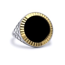 Silver Jewelco London Half Sovereign Coin Mount Onyx Ring 9ct Gold Fluted Bezel