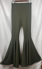 Olive Green Stretch Bell Bottom Pants Boho Bottoms Junior's L 27W 36.5L