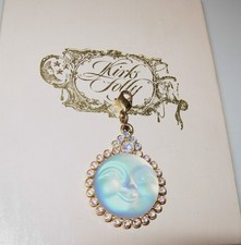 KIRKS FOLLY *RARE* SMILING SUN CARVED CRYSTAL PENDANT NECKLACE BAG CHARM NEW QVC