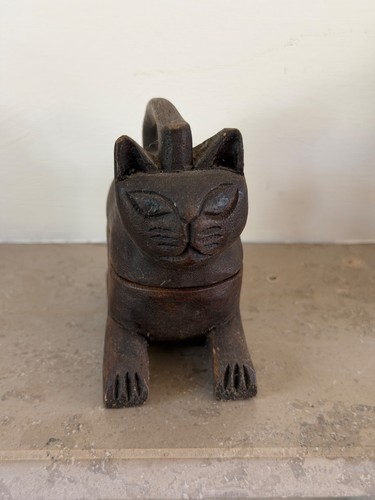Vintage hand carved wooden cat - vintage,