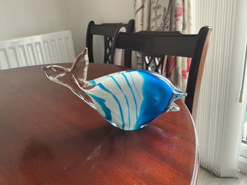 Large blue white glass fish - large,