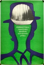 Original Vintage Poster HELMET - HAT - INDUSTRIAL - WORK SAFETY - DESIGN - 1980s