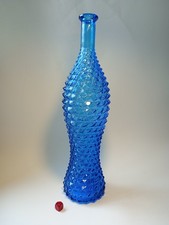 Empoli Rossini Teal Blue Diamond Pattern Glass Genie Bottle MCM