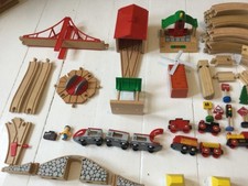 Wooden Train Set Track & Trains Bundle mostly BRIO Use With Thomas Trains