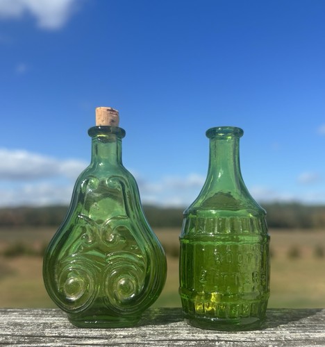 Vintage green glass bottles - green,