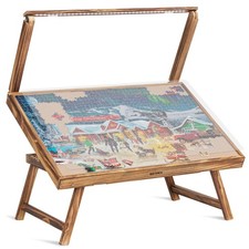 Wooden Jigsaw Puzzle Table with LED Light, Foldable, Adjustable Height
