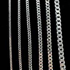 Solid 925 Sterling Silver Curb Chain Men&Women Necklace 2mm to 7mm / 18" to 24"