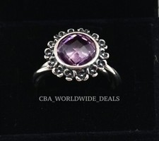 Pandora Sterling Silver Amethyst Twisted Stacking Ring Size: 50 (5)