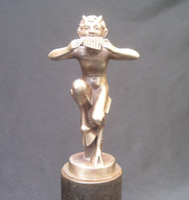 VINTAGE 1920s GOD PAN SATYR CAR MASCOT ~DEVIL/IMP/FAUN SIGNED HOOD ORNAMENT RARE