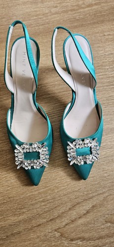 Green satin sling back - satin,