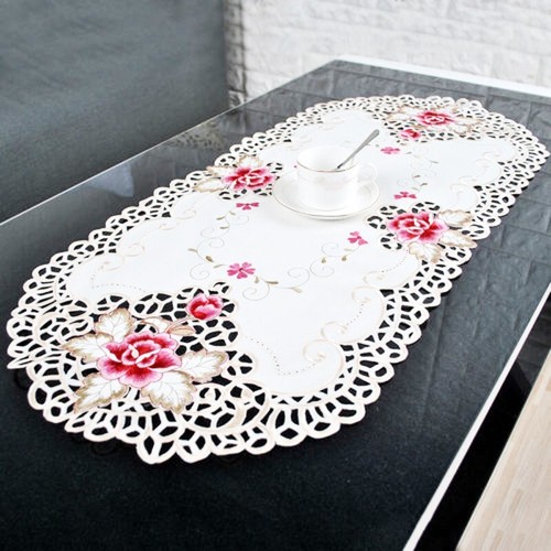 Oval embroidered tablecloth - embroidered,
