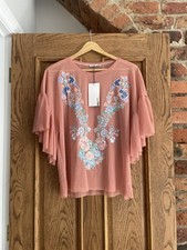 ZARA SHEER Peach Floral TOP S