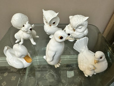 Royal Osborne White Animal Figurines x6 Bone China owl duck squirrel Decorative