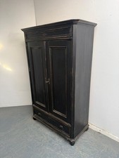 A Victorian Antique/Old Pine Painted Black 2 Door 1 Drawer Child / Hall Wardrobe