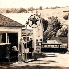 RPPC Masonville NY Diner Texaco Gas Pump Real Photo Postcard Coca Cola Sign Bus