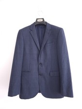 John Lewis Mens Super 100 Pure Wool Navy Check Suit Jacket Formal Business - 40R