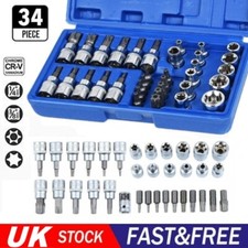 34Pcs Torx Star Socket & Bit Set Male Female E & T Sockets Torx Bits + Case Kit