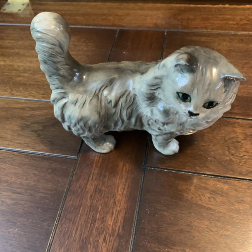 Vintage cat figurine grey - vintage,