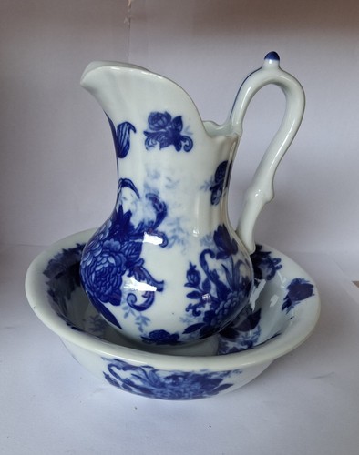 Blue white floral wash jug - blue,