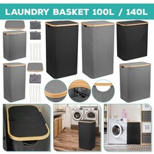 100-140L Laundry Basket Clothes Washing Bin Storage Hamper Organiser With Lid