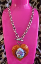 Tarina Tarantino Alice In Wonderland Acid EAT ME Mushroom Orange Heart Necklace