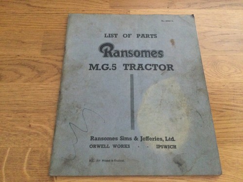 Ransomes mg5 parts - parts, manual