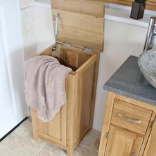 Oak Laundry Bin with Hydraulic Damper | Oak Laundry Basket H75 x D35 x W35cm