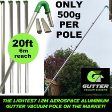 THE LIGHTEST 1.2m Aerospace Aluminium Gutter Vacuum Pole Kit 20ft Domestic Reach