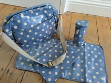 Cath Kidston Blue Polka PVC Changing Bag with mat, bottle holder and flat wallet