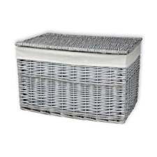 Grey Wash Wicker Storage Trunk Chest Woven Large Basket With Lid Lined Rustic