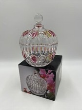 Soga Japan Crystal Lidded Candy Dish Amber Cranberry Glass Thumbprint Dots Vtg