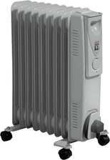 DAEWOO 2000W Oil Filled Radiator 9 Fins - Heater with Thermostat Large 2Kw White