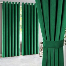 Heavy Velvet Curtains Eyelet Ring Top Ready Made Fully Lined Pair Blackout Panel