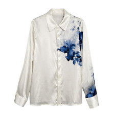 UK Women Faux Silk Satin Shirt Top Ethnic Long Sleeve Blouse Loose Shirt Summer