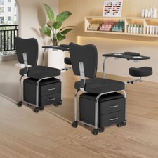 Adjustable PU Leather Stool + Storage Unit Pro Nail Salon Chair & Cabinet Set