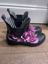 womens joules wellibob purple and navy floral ankle rubber gardening boots uk 6