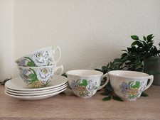 Vintage Royal Doulton Tea Party Sutherland D6315 Set 4 Cups Saucers Circa 1949