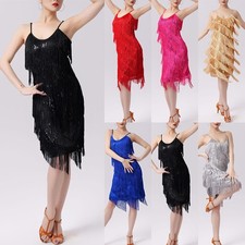 Women Flapper Dress Latin Dance Salsa StageParty Sequins Vintage Fringed Costume