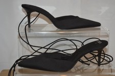 Zara womens black high heel pointed toe ankle wrap strap shoes UK Size 6
