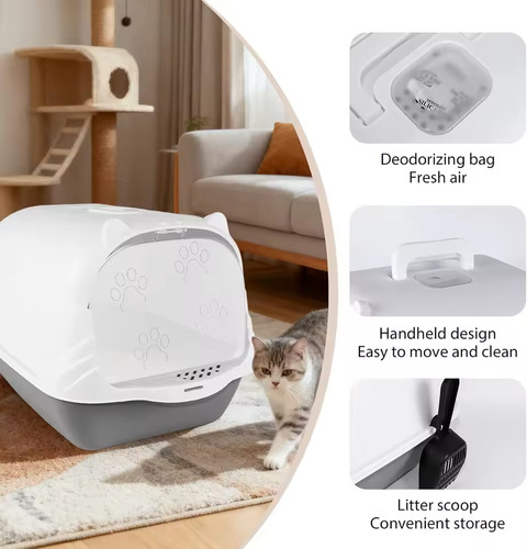 Large hooded cat litter - large, tray