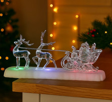 Christmas LED Santa Decoration Light Up Sleigh Reindeer Ornament Musical Battery