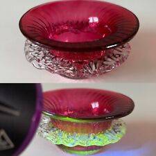 Vintage Small Victorian Cranberry Frill Glass Bowl Dish With A Manganese Glow
