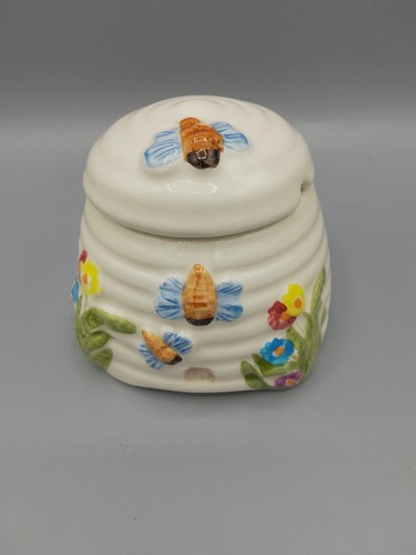 Floral beehive honey pot - beehive,